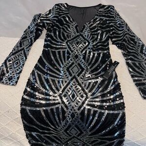 VENUS Black and Silver Sequin Dress